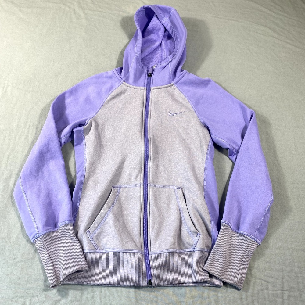 Nike Sweatshirt Womens XS Blue Gray Full Zip Hoodie High Neck Gym Swoosh Fleece